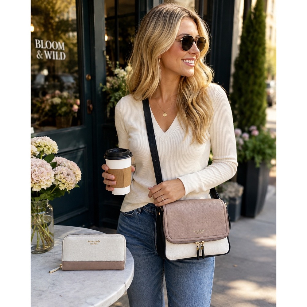 Kate Spade Run Around Large Flap Crossbody + Colorblock Continental Wallet Set